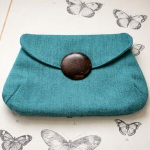 Turquoise Boho Woven Clutch Wooden Button Closure